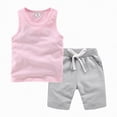 thumbnail image 1 of Toddler Boys and Girls Shorts Set Sleeveless Tank Top and Drawstring Shorts 2 Piece Summer Outfit,Casual Pink 1-2 Years, 1 of 3