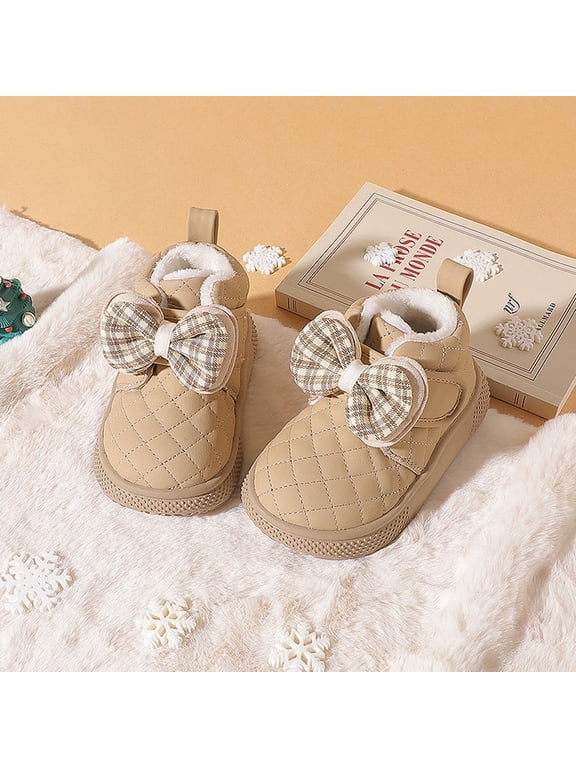 Toddler Bread Shoes Winter Snow Boots, Boys Girls Thick Fleece Lined Warm Soft Sole Anti-Slip Outdoor Cold Weather Walking Booties Khaki 6.5