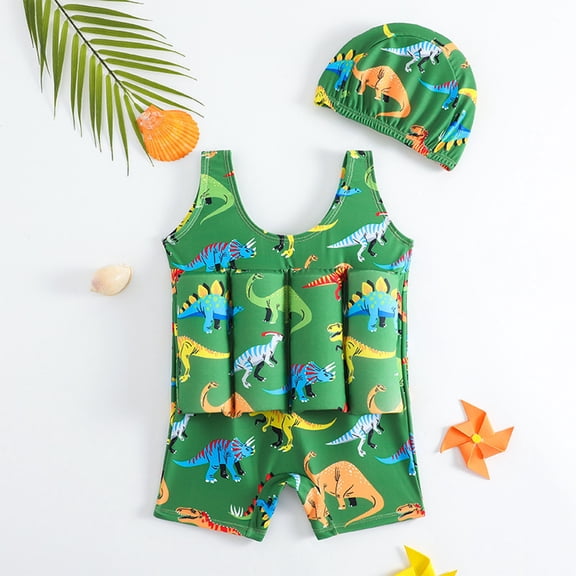 Toddler Buoyancy Swimsuit Dinosaur Pattern One Piece Swimming Suit Floating Swimwear Green 4 Y-5 Y