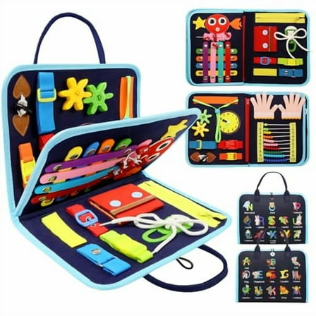 Toddler Busy Board Montessori Educational Learning Sensory Toys for 1 2 3 4 Year Old,Felt Busy Book Christmas Birthday Gifts for Toddlers Travel Toys for Airplane Car,Black