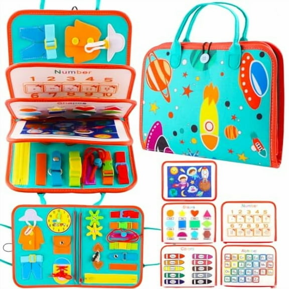 Toddler Busy Board Montessori Toys for 1-3 Years Old Boys Girls,Educational Travel Toys,Sensory Toys for Toddlers Ages 1 2 3 4 5,Preschool Activities Learning Fine Motor Skills(3 Pages)