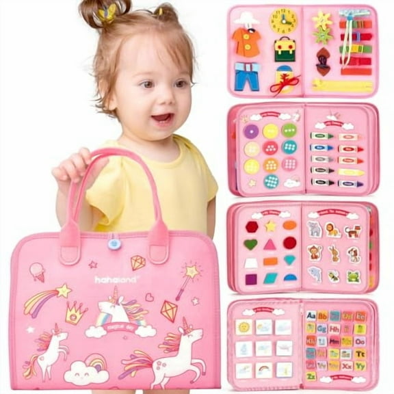 Toddler Busy Board Montessori Toys,3 Year Old Girl Gifts Preschool Educational Learning Toys with Life Skills,Alphabet,Number,Shape,Color,Toddler Girl Stocking Stuffers Travel Busy Book