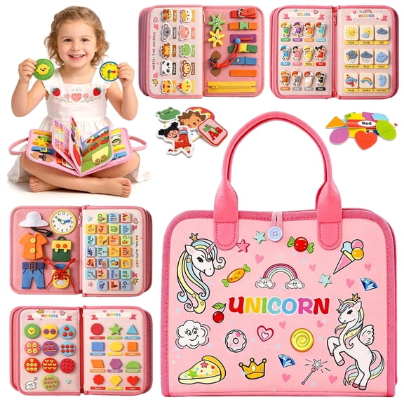 Caunedy Toddler Busy Board, Sensory Montessori Educational Activities for Learning Fine Motor Skills, Birthday Gifts for Kids 3-12 Year Old