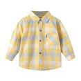 thumbnail image 1 of Boy Fall Outfits Girls Fall Jacket Girls Cute Flannel Plaid Button Down Top with Pockets Long Sleeve Jacket Light Yellow 3-4 Years, 1 of 2