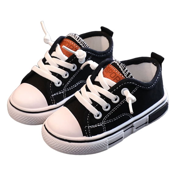Toddler Canvas Sneakers Kids Lace up Skateboarding Shoes Boys Girls Casual Running Shoes Lightweight Slip on Flat Walking Shoes Black 12 Little Kid