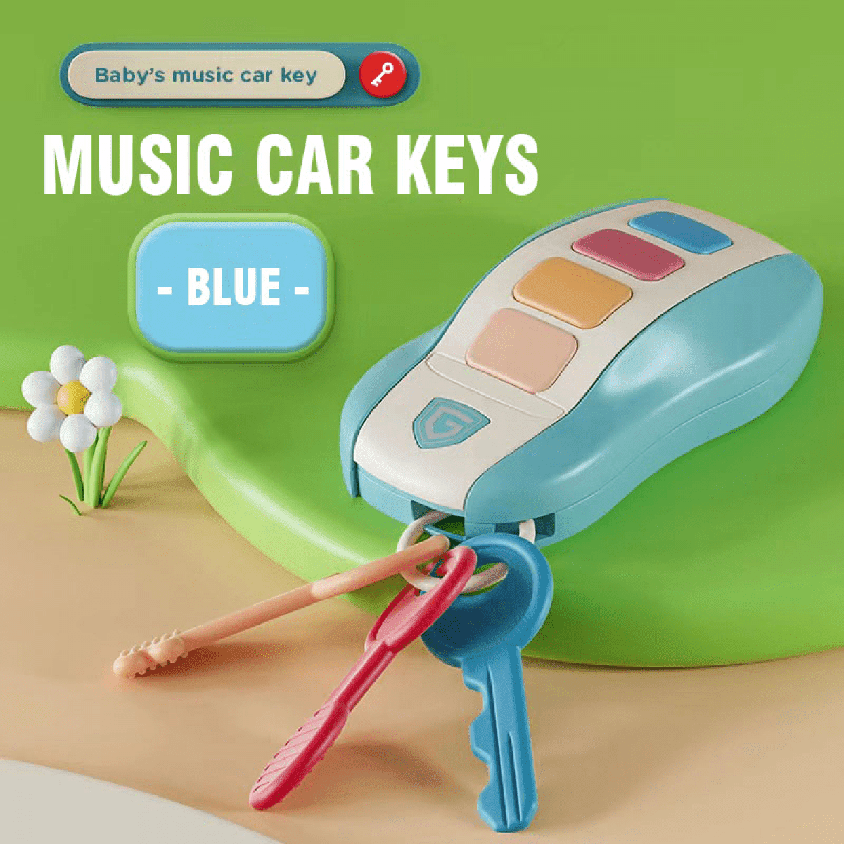 Toddler Car Keys Music Toys, Fake Car Keys Sensory Toys for Babies with Music for Boys Girls Pretend Play & Early Education(Blue)