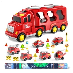 Toddler Car Toys for 1 2 3 4 5 6 Years Old Boys,7 in 1 Fire Car Trucks Playset with Play Mat & Accesoories,Birthday Gifts for Toddlers Kids Boys Girls Age 1-3 3-5
