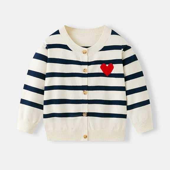 Toddler Cardigan 4 Years, Beige Kids Sweater with Red Heart Embroidery, Button-Up 100% Polyester Easy Care Affordable for 4-Year-Old