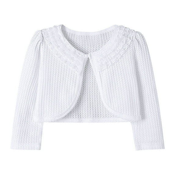 Toddler Cardigan New Toddler Kids Baby Girls Fashion Cute Color Long Sleeved Lace Princess Cardigan Shawl Coat Style B-4 White 7-8 Years