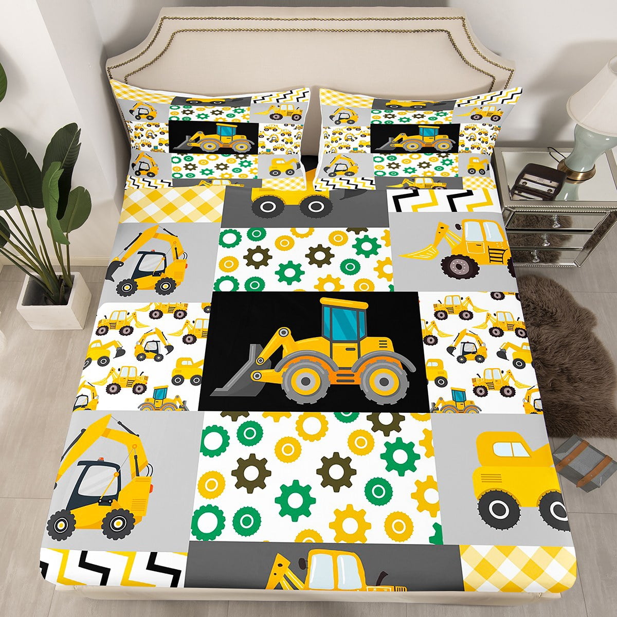 Erosebridal Cartoon Car Queen Sheet Set - 3Pcs Excavator Tractor Bedding For Boys, Reversible All Season - View #11