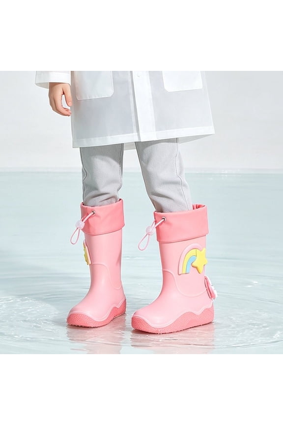 Toddler Cartoon Pineapple Mid Calf Rain Boots, Adjustable Drawstring Foldable Cuff, Light Waterproof EVA for Kids Puddle Play Rainy Outdoor Activities Pink 160
