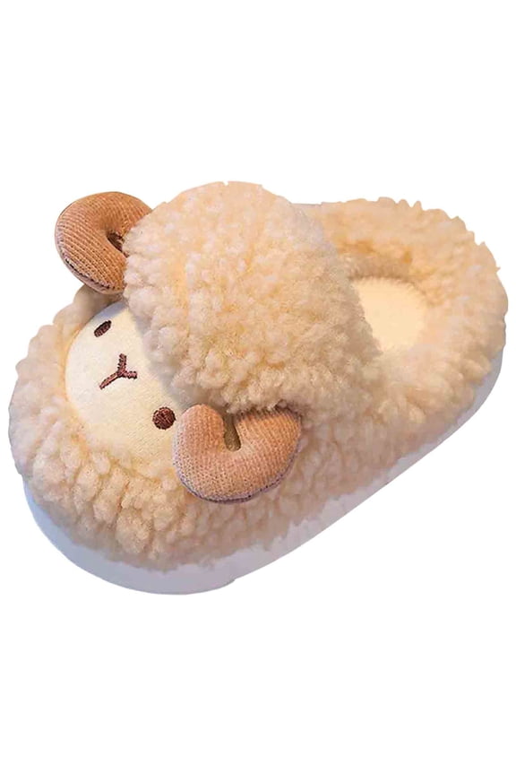 Toddler Cartoon Sheep House Slippers Boys Girls Winter Warm Plush Non Slip Walking Slide Shoes