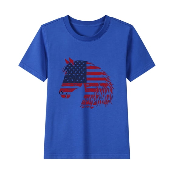 Toddler Casual American Flag Tshirts Cotton Baseball Tee Shirts Independence Day Patriotic Graphic Tees Summer Blue, 2 Years