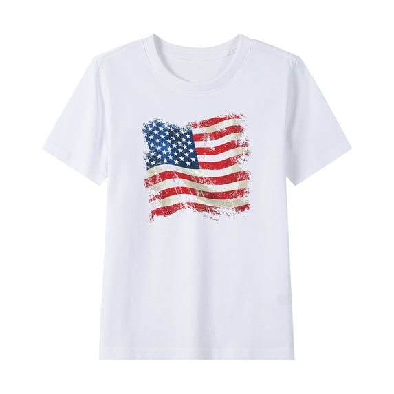 Toddler Casual American Flag Tshirts Cotton Tee Shirts 4th of July Patriotic Graphic Tees Summer Cute T-Shirts White, 11 Years