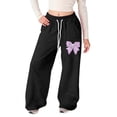 thumbnail image 1 of Toddler Casual Leggings Bow Tie Wide Leg Jogger Lightweight Straight Leg Pockets Y2K Jeans for Girls,Black,120, 1 of 5