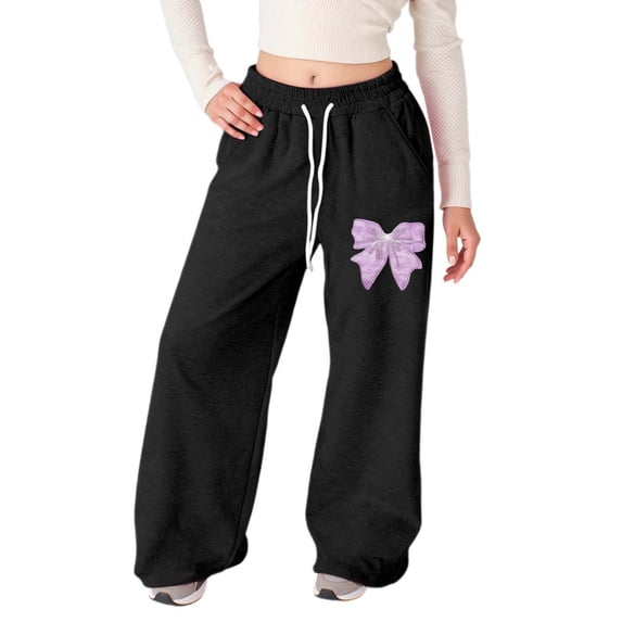 Toddler Casual Leggings Bow Tie Wide Leg Jogger Lightweight Straight Leg Pockets Y2K Jeans for Girls,Black,120