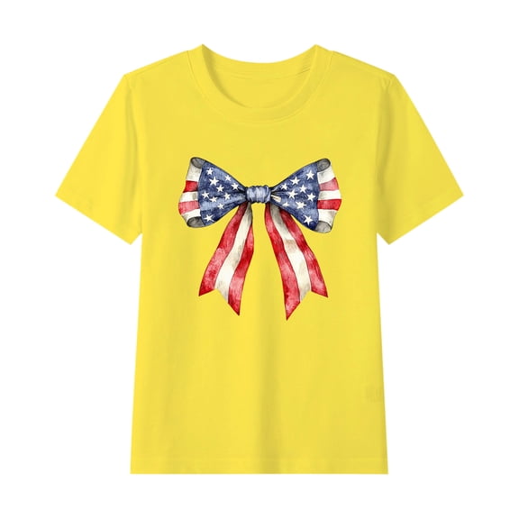 Toddler Casual Patriotic Tshirts Boys Cotton Tee Shirts Girls 4th of July American Flag Graphic Tees Kids Clothes Yellow， 11 Years