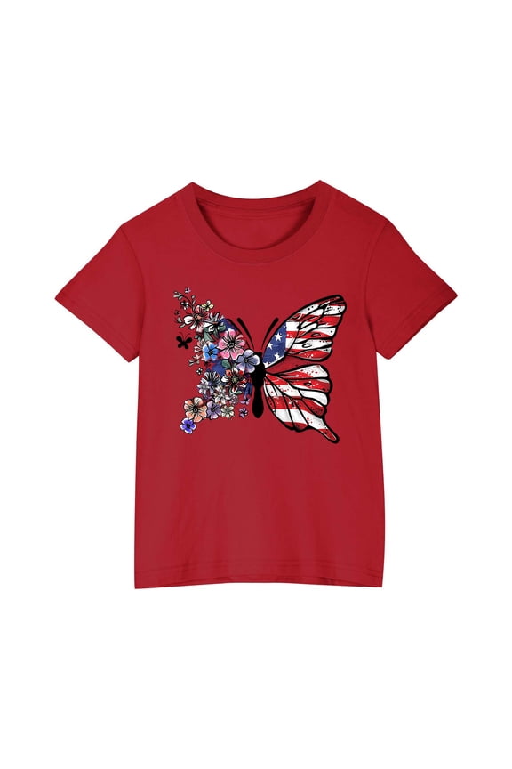 Toddler Casual Patriotic Tshirts Cotton Tee Shirts 4th of July USA Flag Graphic Tees Summer Cute T-Shirts Red, 3 Years