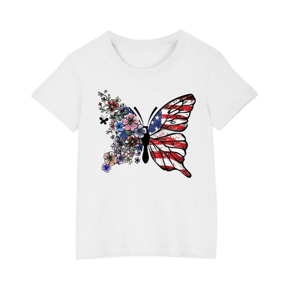 Toddler Casual Patriotic Tshirts Cotton Tee Shirts 4th of July USA Flag Graphic Tees Summer Cute T-Shirts White， 9 Years