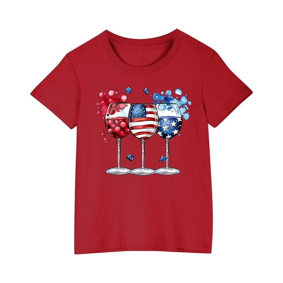Toddler Casual Patriotic Tshirts Cotton Tee Shirts Independence Day USA Flag Graphic Tees Summer Cute T-Shirts Red， 4 Years