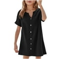 thumbnail image 1 of Toddler Casual Sundress Clearance Girls Summer Button down Dress Loose Fitted Casual V Neck Short Sleeve A-Line Tunic Dresses New Black 150, 1 of 5