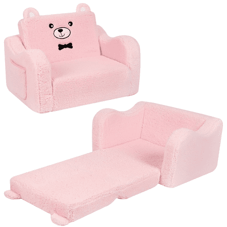 Toddler Chair, 2-in-1 Kids Comfy Couch Fold Out Chairs, Convertible Sofa to Lounger for Kids Girls and Boys (Pink)