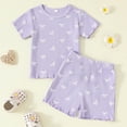 thumbnail image 1 of Toddler Checkered Shorts Girl Girls Summer Outfits Short Sleeve Bow Print Candy Color Crewneck T Shirt Girls' Clothing Sets, 1 of 8