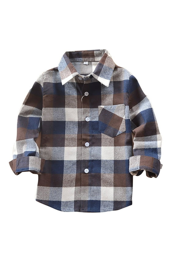 Toddler Child Boys Buffalo Plaid Shirts 12 Months-9 Years Dress Shirt Little Boy Button Down Cotton Shirts Cute Long Sleeve Tops Casual