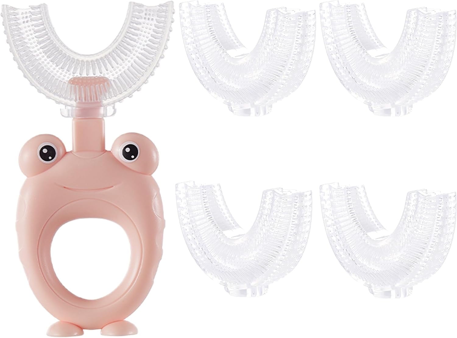 Toddler Children 360 U Shaped Toothbrush Kid Age 2-6&2-4&4-7&6-8 Year All Rounded Silicone Teeth Brush Head Pack Easy 3 Side Circular Wide Foam Manual Boy Girl Full Whole Mouth Clean Dental Oral Care