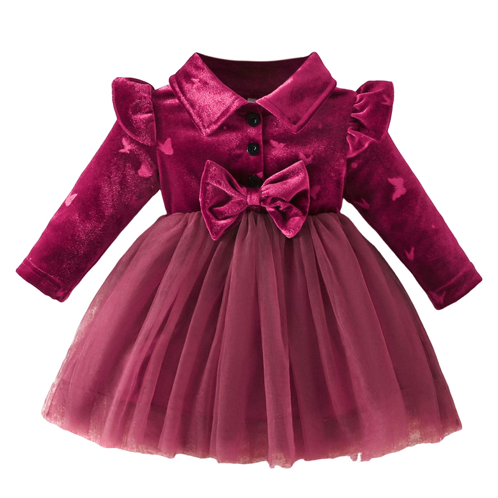 Toddler Children Girls Long Sleeve Bowknot Butterfly Prints Dresses