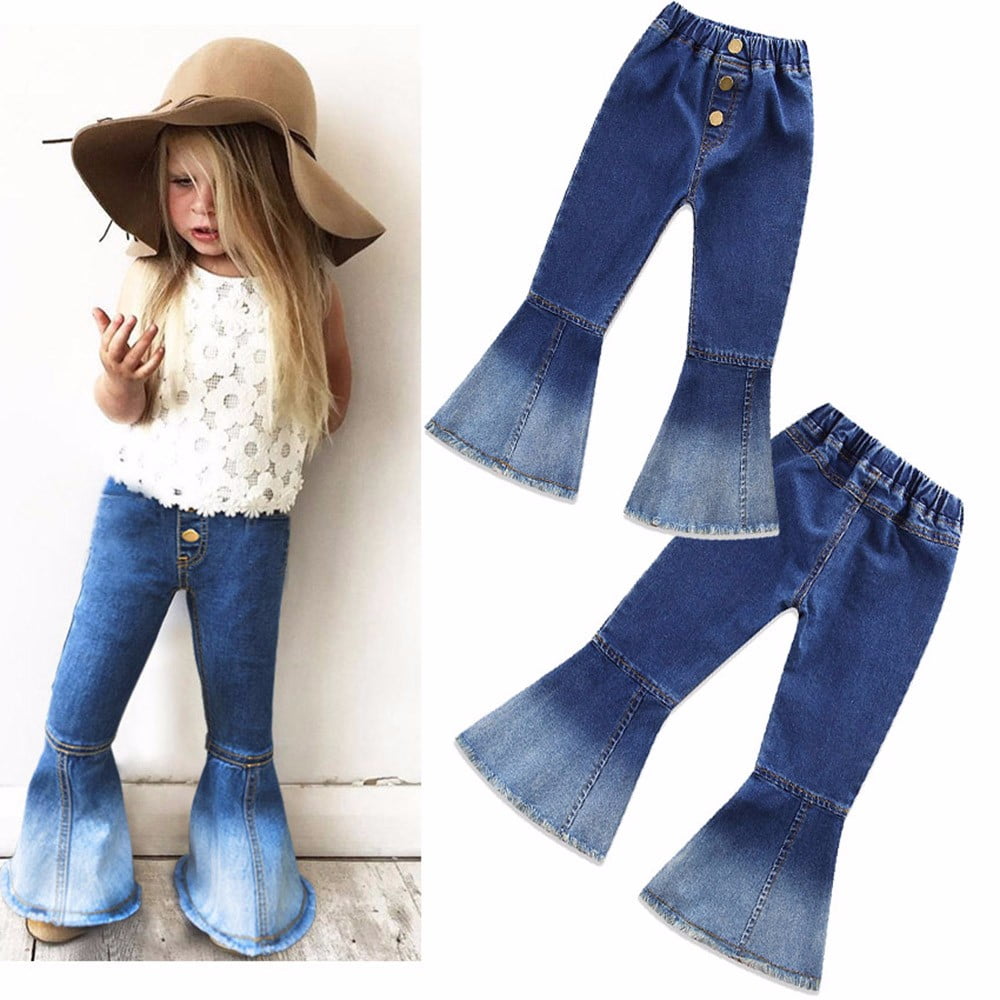 Toddler Children Kid Girls Vintage Jeans Splice Bell-Bottoms Denim ...