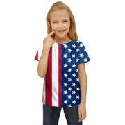 Toddler Children T-shirts Unisex Spring Summer Fashion Daily Short Sleeve Tops American Flag Printed Independence Day Tshirt Clothes Child Tee Streetwear Kids Dailywear Outwear