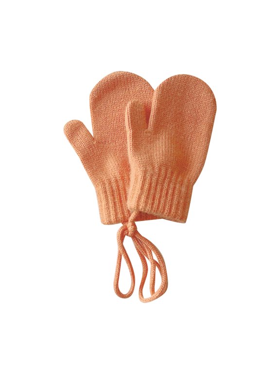 Toddler Children Winter Warm Knitted Mittens Anti Lost String for Cold Weather Outdoor Activities Kids Gloves