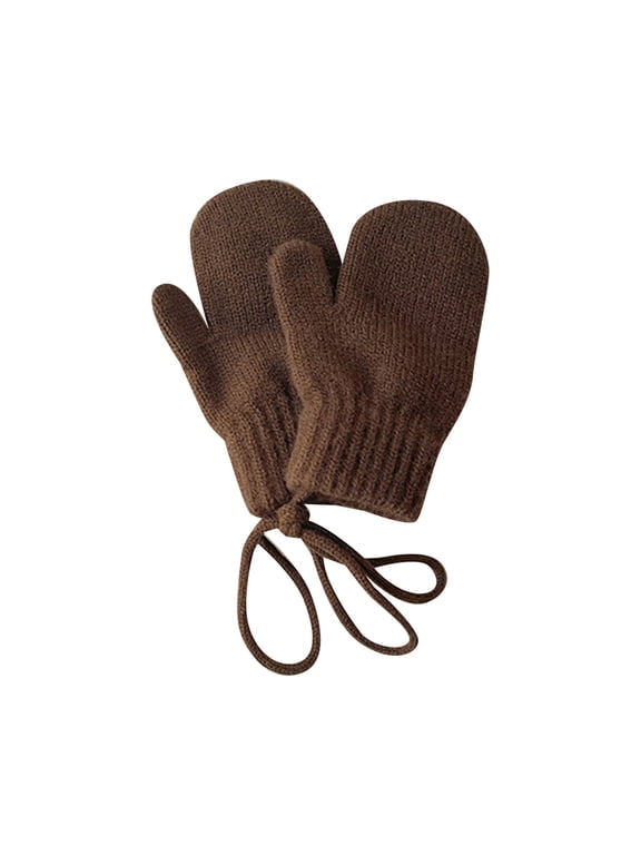 Toddler Children Winter Warm Knitted Mittens Anti Lost String for Cold Weather Outdoor Activities Kids Gloves