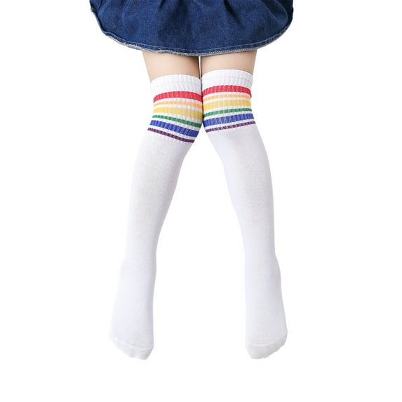 Toddler & Childs Girls Cotton Over Knee High Socks Stripe Athletic Tube Socks for Kids