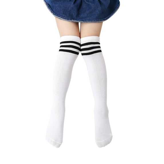 Toddler & Childs Girls Cotton Over Knee High Socks Stripe Athletic Tube Socks for Kids