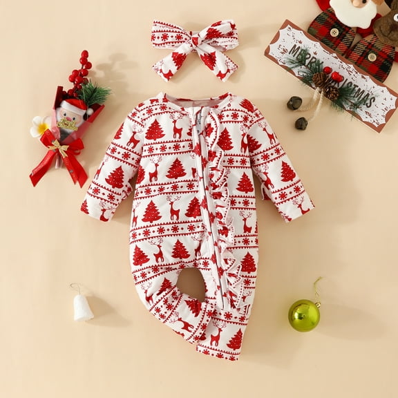 Toddler Christmas Day Baby Boy Girl Outfits Rabbit Radish Print Jumpsuit Long Sleeve Romper Newborn Infant Clothes