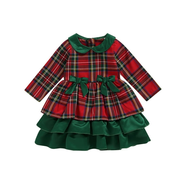 Toddler Christmas Dress Baby Girl Plaid Smocked Dresses Xmas Outfit