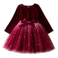 thumbnail image 1 of Toddler Christmas Dress for Girls Long Sleeve Velvet Dress with Tulle Hem Red Dress Girls Christmas Outfits for Girls Special Occasion Dress 3-4 Years, 1 of 9