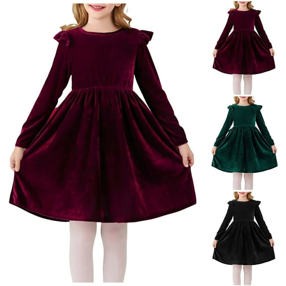 Toddler Christmas Dresses 2T-3T Toddler Girls Long Sleeve Velvet Vintage Dresses for Littler Kids Fall Winter Clothes Outfits