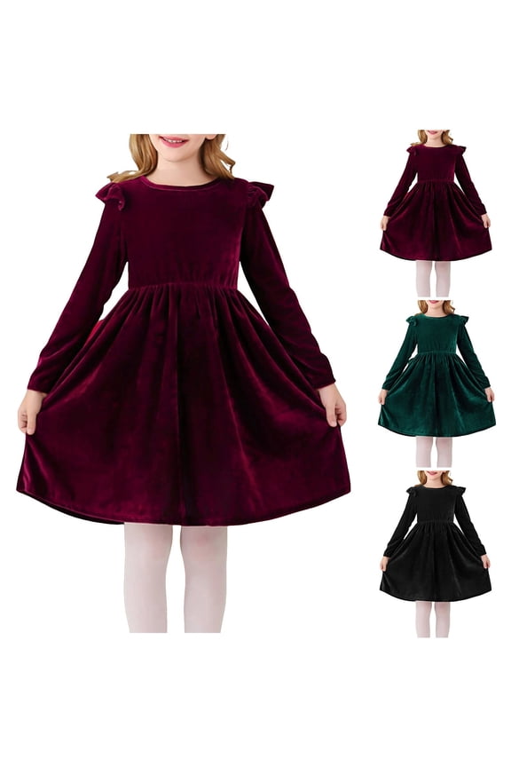 Toddler Christmas Dresses 2T-3T Toddler Velvet Tutu Dress Tulle Puff Long Sleeve Square Neck Smocked Fall Winter Formal Party Birthday Dresses