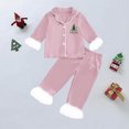 thumbnail image 1 of Toddler Christmas Pajamas Kids Santa Printed Satin Pajama Set Long Sleeve 2 Piece Sleepwear Button-Down Outfits for The Holidays Toddler 2T Girl Pajamas, 1 of 3