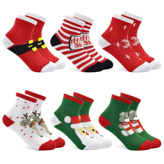 Toddler Christmas Socks, 6 Pairs Newborn Toddler Kids Crew Xmas Holiday Socks for 0-9 Years Girls Boys