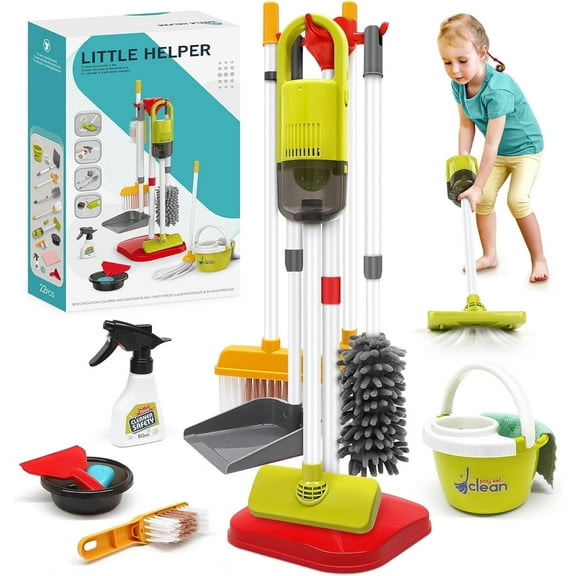 Toddler Cleaning Set - 14Pcs Kids Cleaning Toy Set with 2-in-1 Kids Vacuum That Really Works, Pretend Home Cleaning Play Set for Toddler Age 1-4, Christmas Birthday Gift for Girls Boys