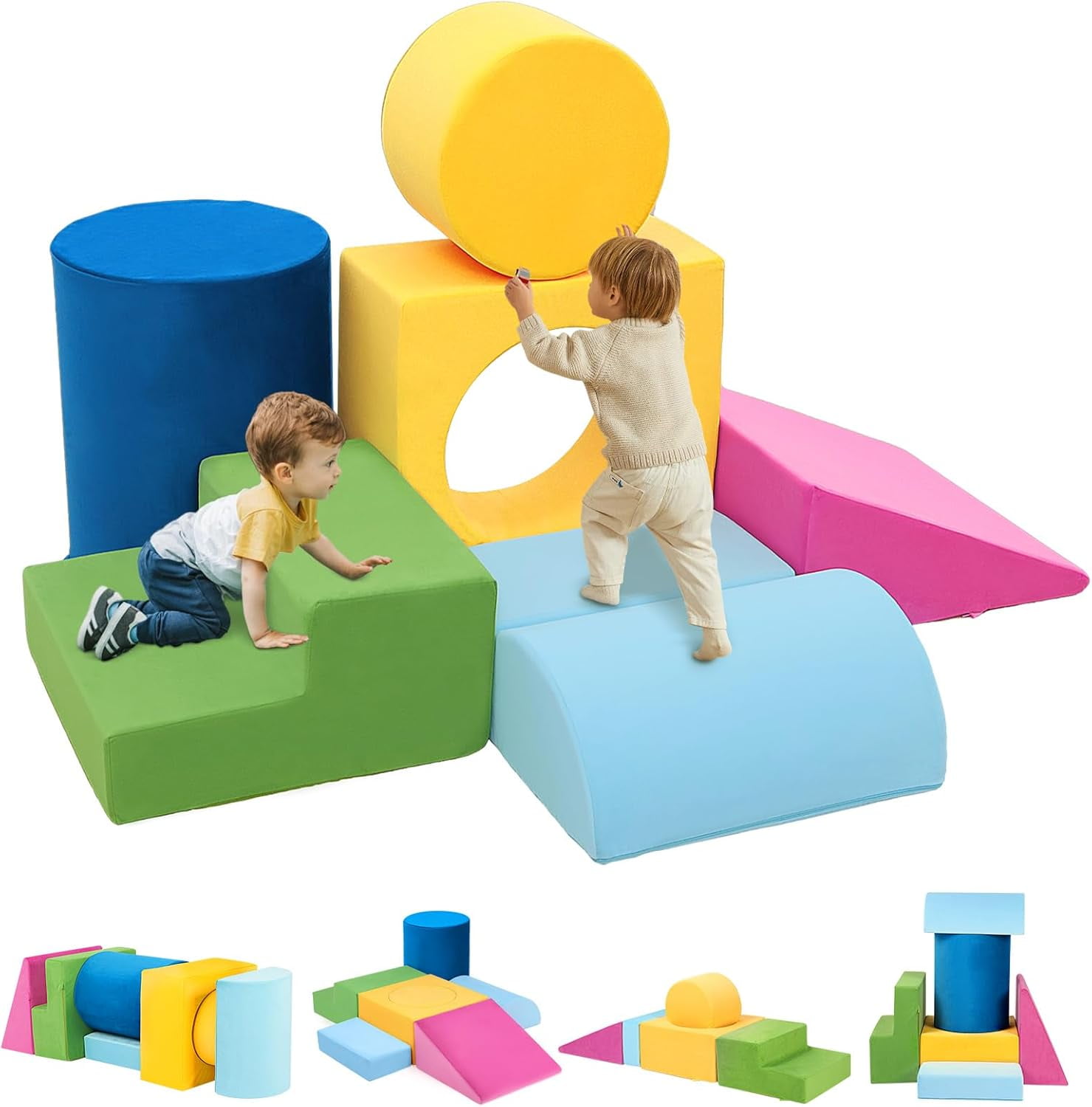 Toddler Couch HONEY JOY Kids Climbing Toy Set, 8 In 1 Wooden Climber ...