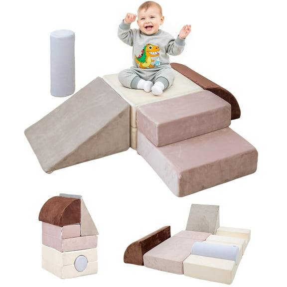 Toddler Climbing Toys – Off-Road Foam Climber Blocks Set for Indoor Soft Play, 5pcs Educational Playground Climbers to Encourage Crawling, Climbing, Blue & Pink