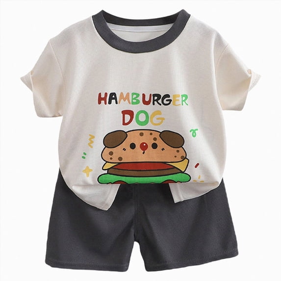 Toddler Clothes for Boys Baby 2PCS Shorts Set Kids Unisex Spring Summer Cotton Color Block Printed Short-sleeved Basketball 1t 2t 3t 4t 5t 6t Tops+Shorts Outfits Two Pieces
