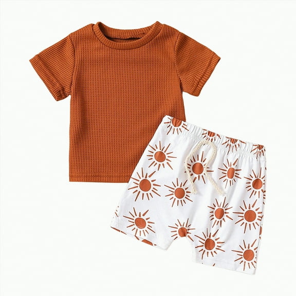 Toddler Clothes for Boys Baby Summer Kids Cotton Elastic Print Short-sleeved Running Suit 3 6 12 18 24 Months 3T T Shirt Shorts Two Piece Set Pants 2PCS