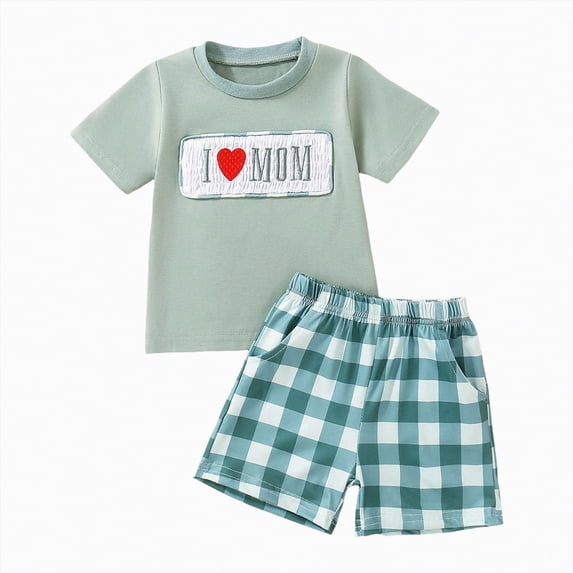 Toddler Clothes for Boys Baby Summer Outfits Boy Spring Plaid Print Short-sleeved Sports 1t 2t 3t 4t 5t 6t Playwear T-shirt with Elastic Waist Shorts Outfit 2PCS Set