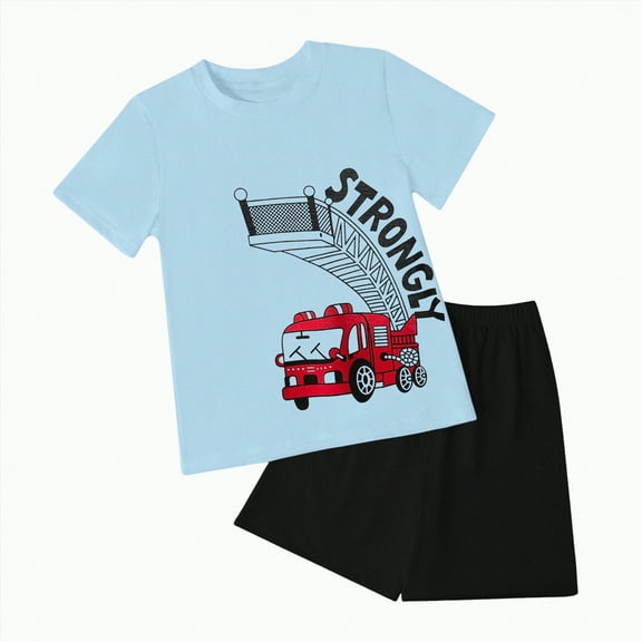 Toddler Clothes for Boys Little Boy Outfit Child Kids Spring Summer Cotton Cartoon Printed Short Sleeve Running Suit 6M 12M 18M 24M 3T 4T T-shirt Shorts T-Shirt Tops Long Pants Two Pieces Set